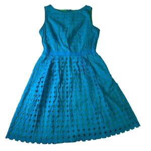 Loft Dress Womens Size 4 Blue Green Sleeveless Eyelet Scalloped Hem Summer Resor